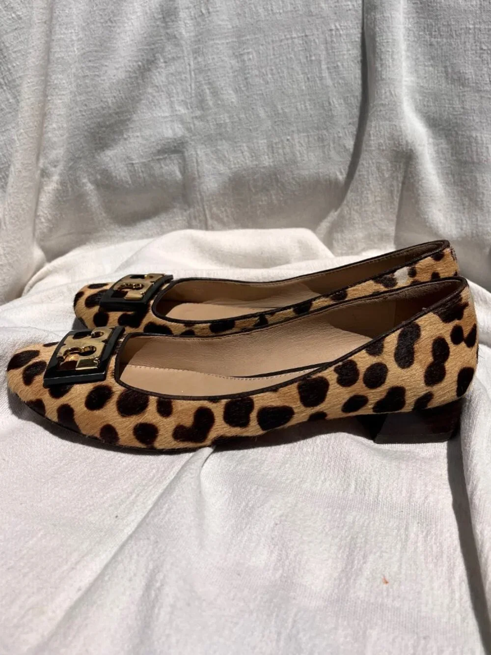 Tory Burch Gigi Leopard Print Calf Hair Block Heel Pumps